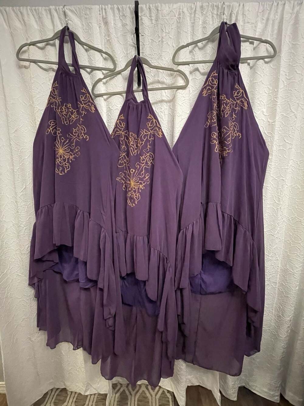 Halter Maxi Dress Set Embroidery Asymmetrical Ruffle 3 Pack Lot Size L-XL-XXL